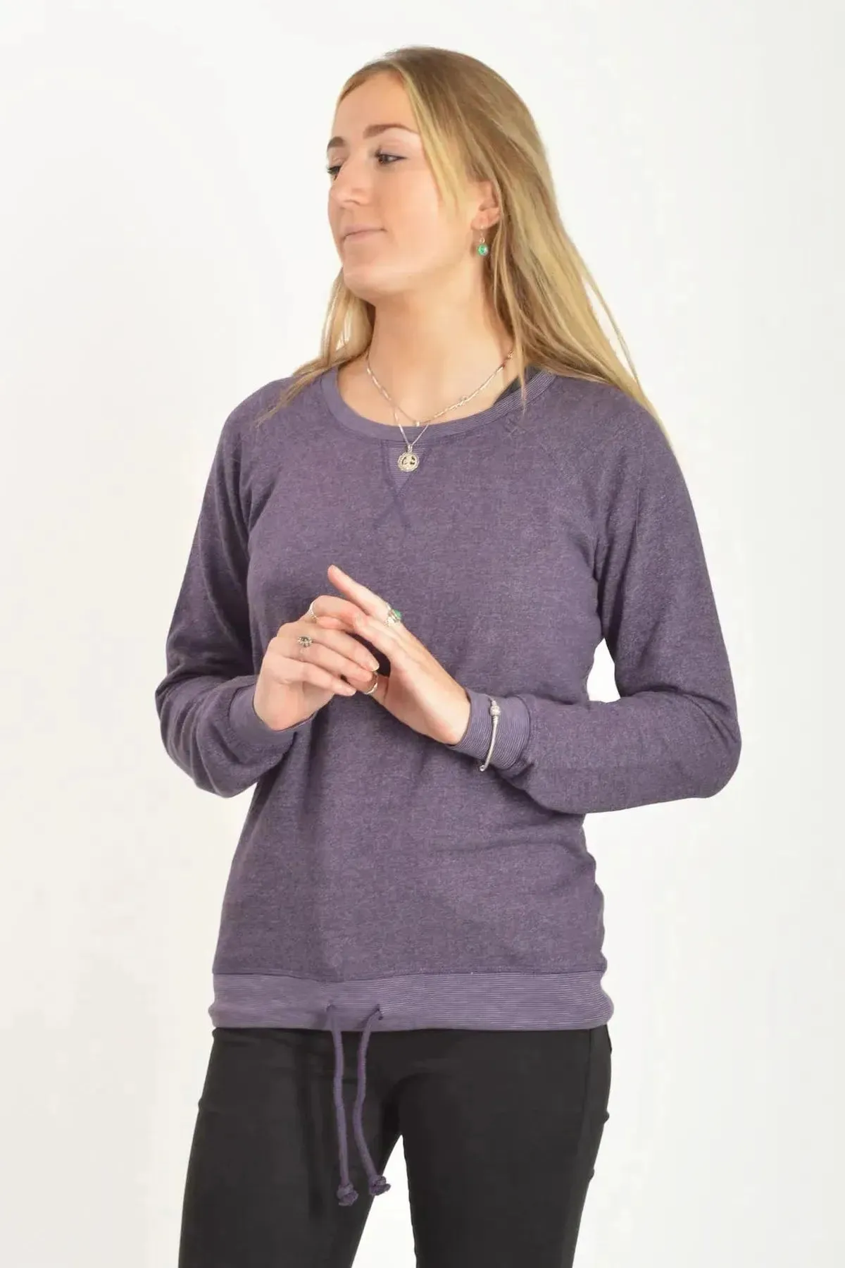 Sporty Sweatshirt Flexible Rib Trimming Soft Piece
