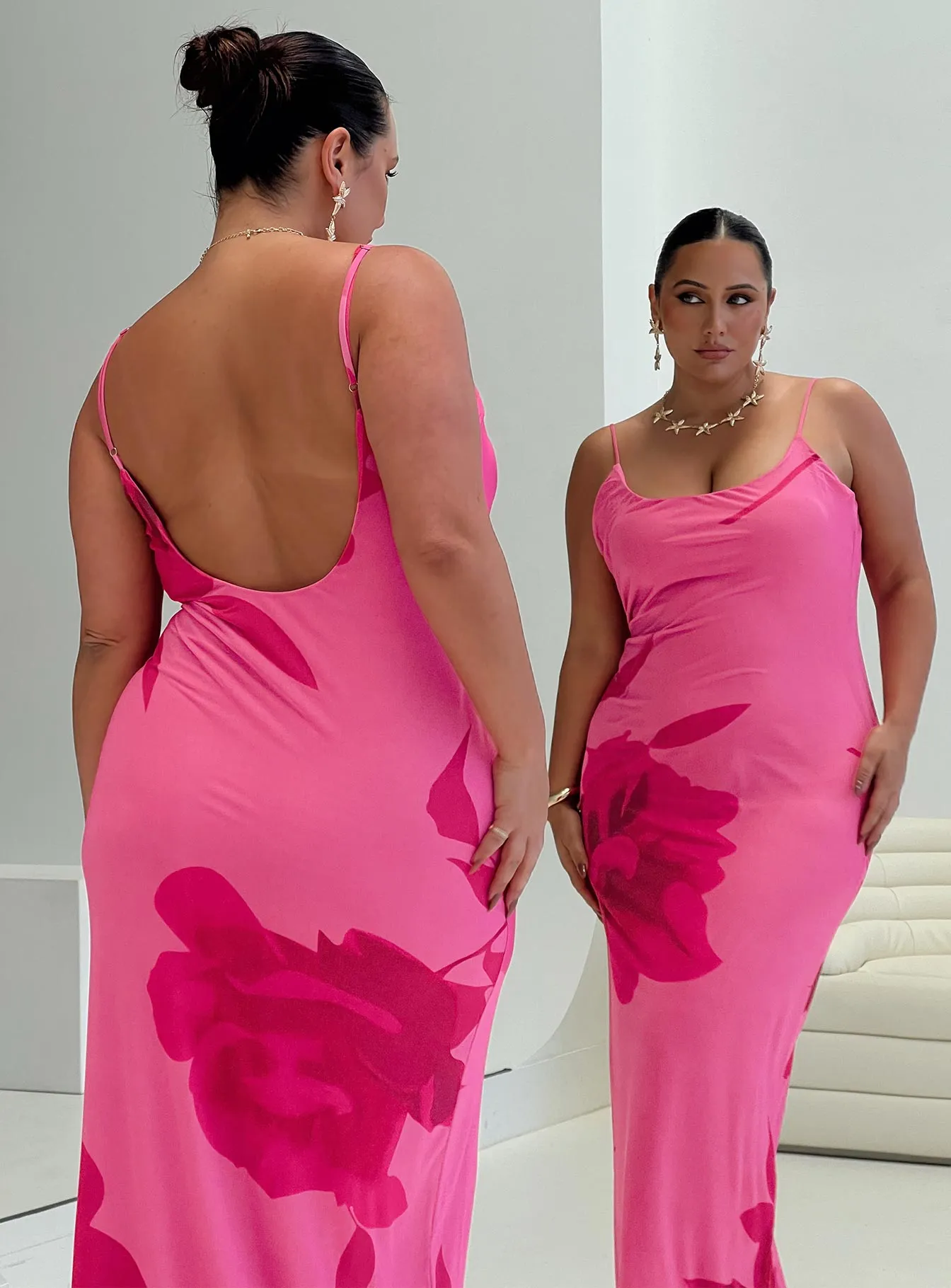 Knox Maxi Dress Hot Pink Floral Curve Refined Simplicity