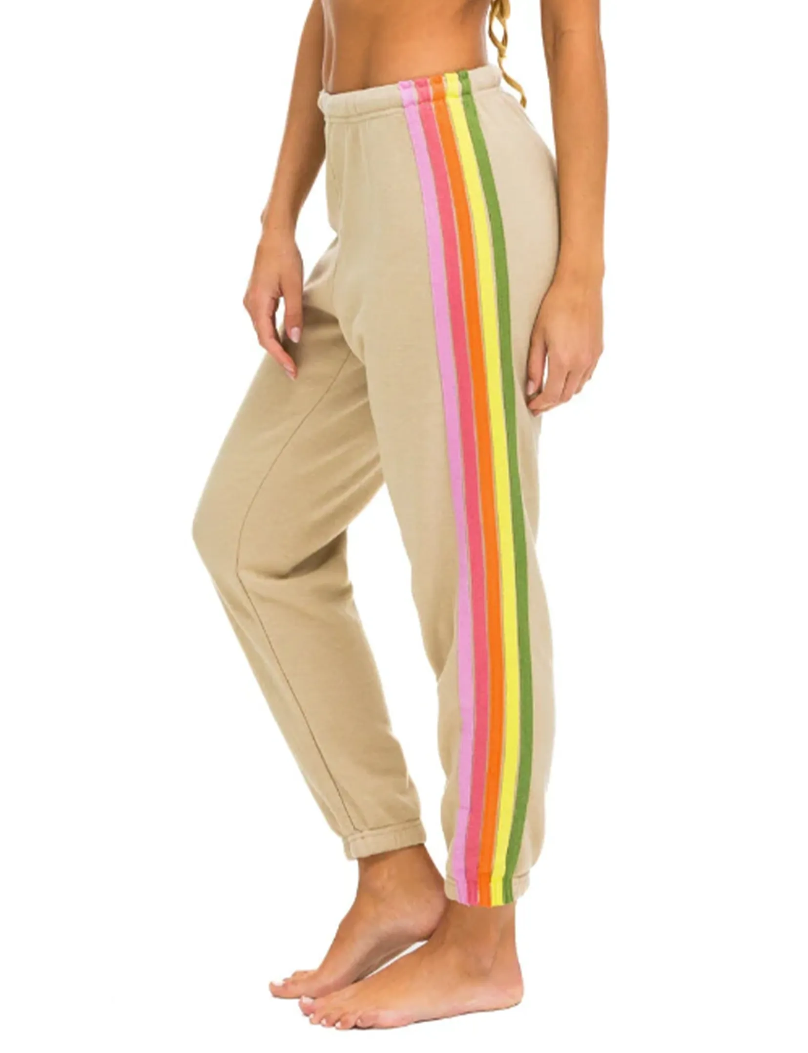 5 Stripe Sweatpants, Sand/Pink Green Sleek Cut Active Design Wear