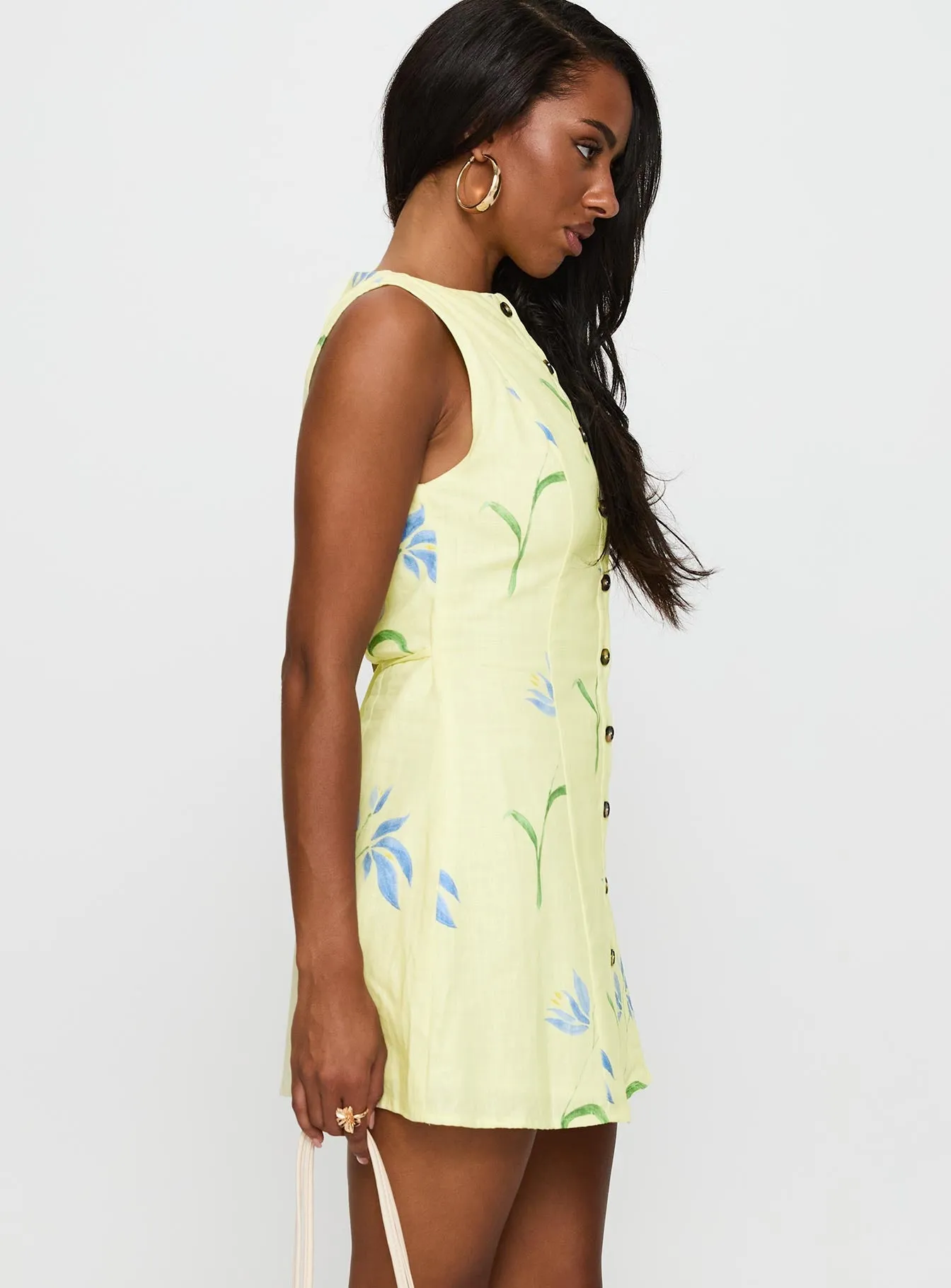 Tailored Mood Dollie Linen Mini Dress Yellow Floral