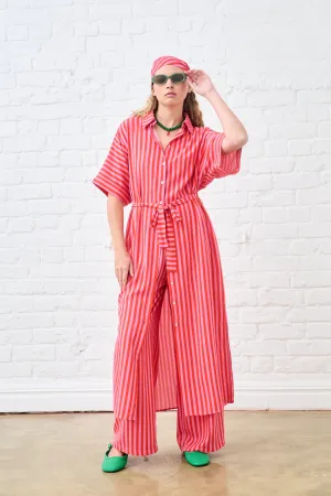 Maxi Shirtdress in Pink and Red Stripe Bold Statement