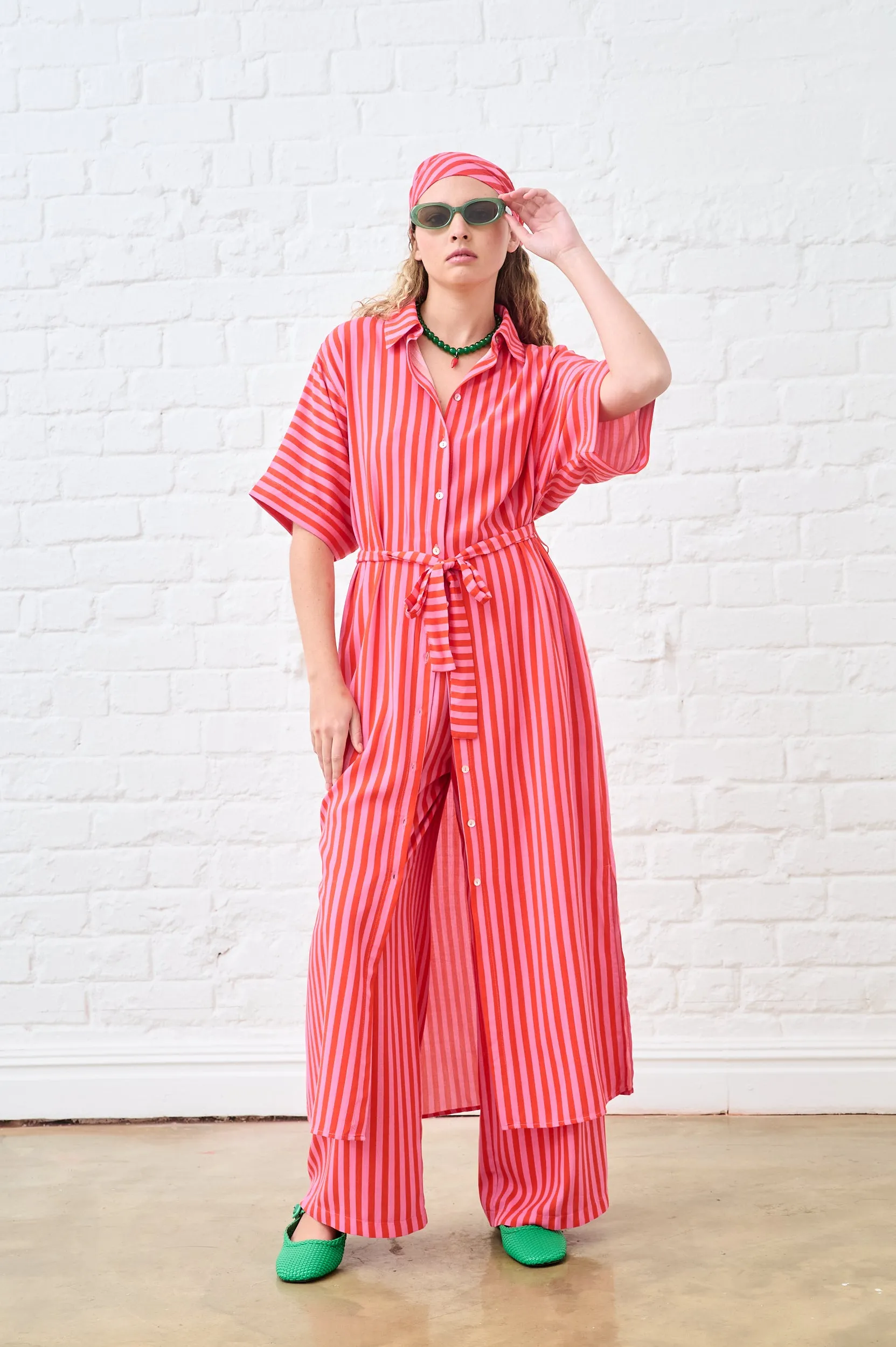 Maxi Shirtdress in Pink and Red Stripe Bold Statement