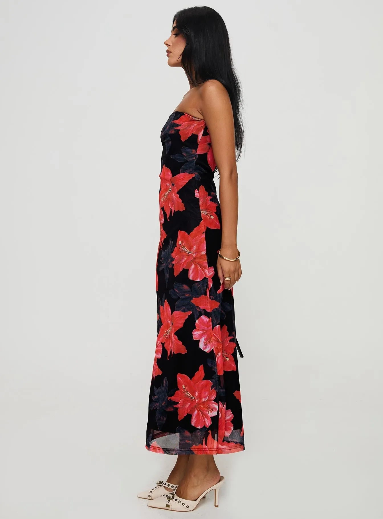 Chic formal attire Sharp Fit Celik Strapless Maxi Dress Black / Floral