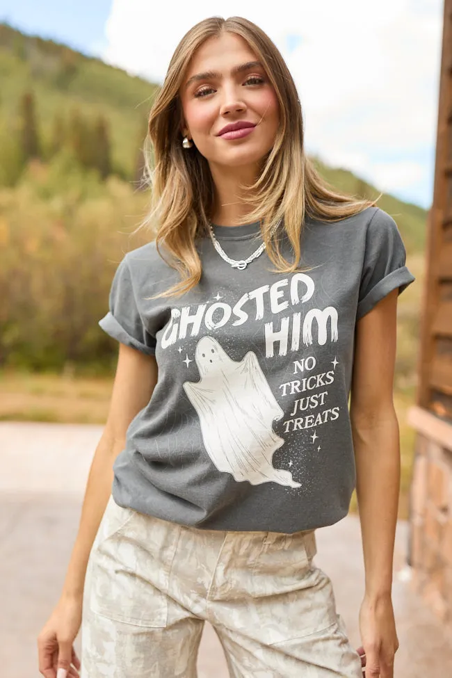 Top Rated Ghosted Him Dark Grey Graphic Tee SALE