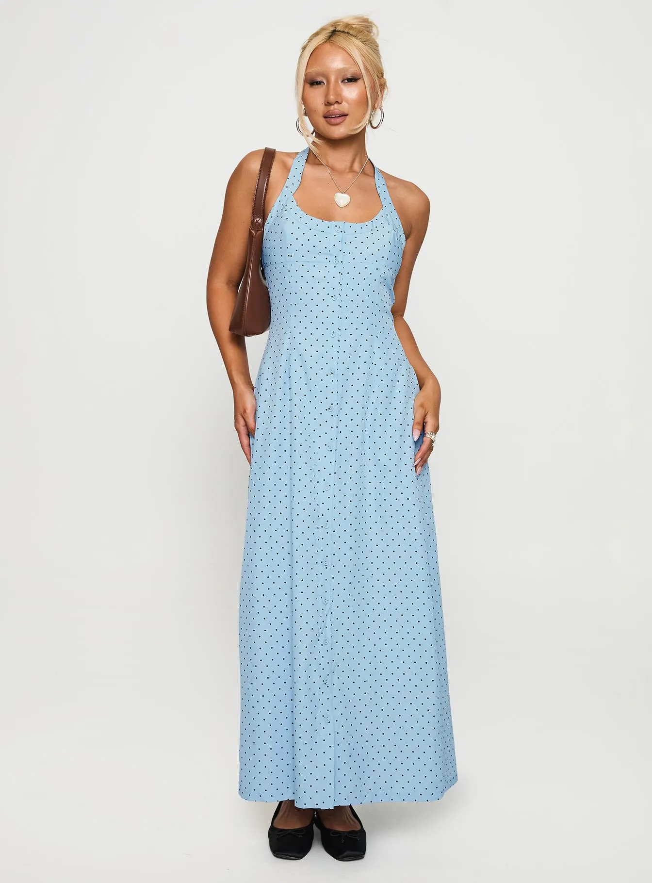 Mallorie Halter Maxi Dress Blue / Black Polka Office Friendly