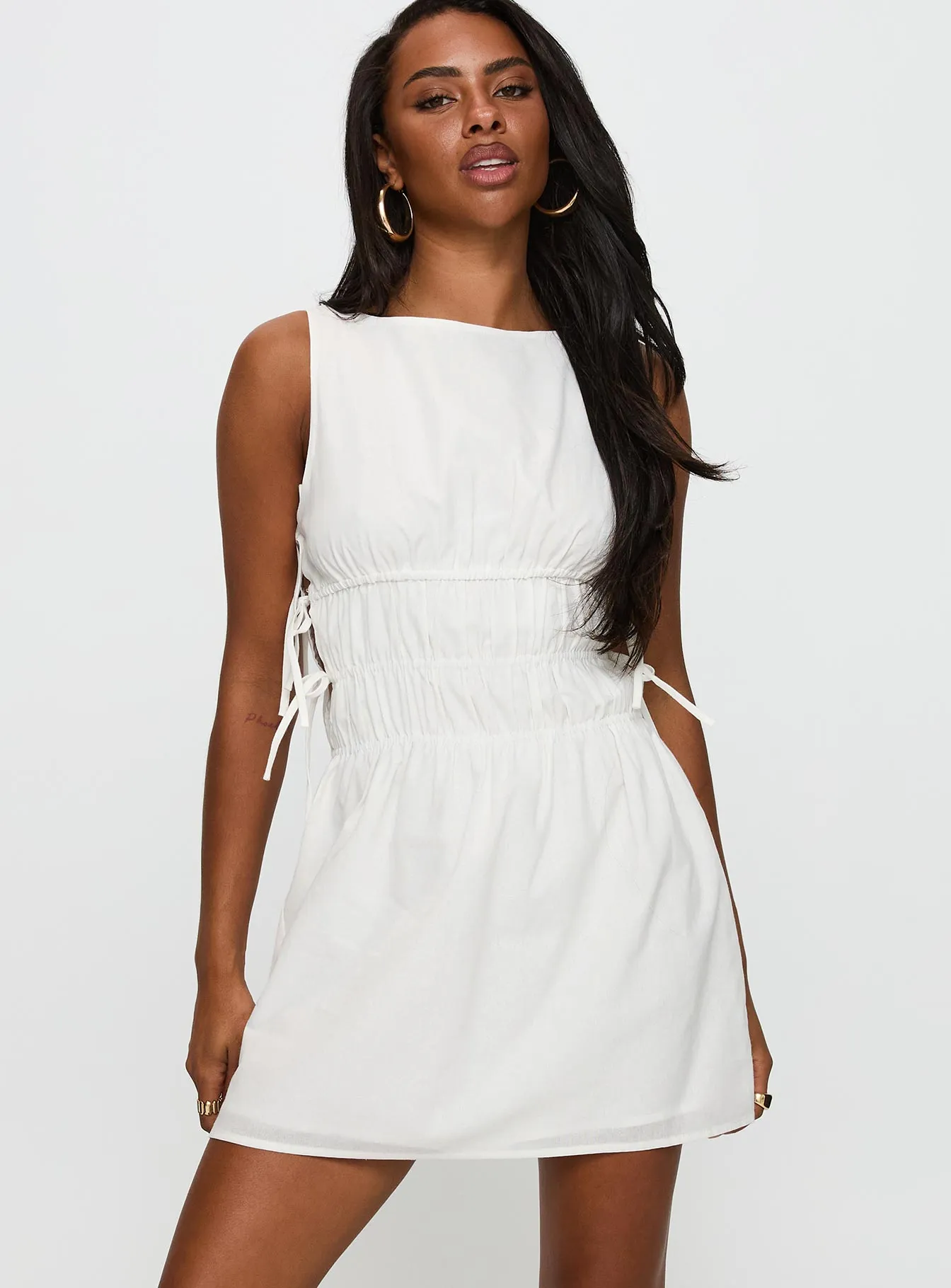 Palm City Shirred Mini Dress White All-Day Comfort Wear Chill Lines