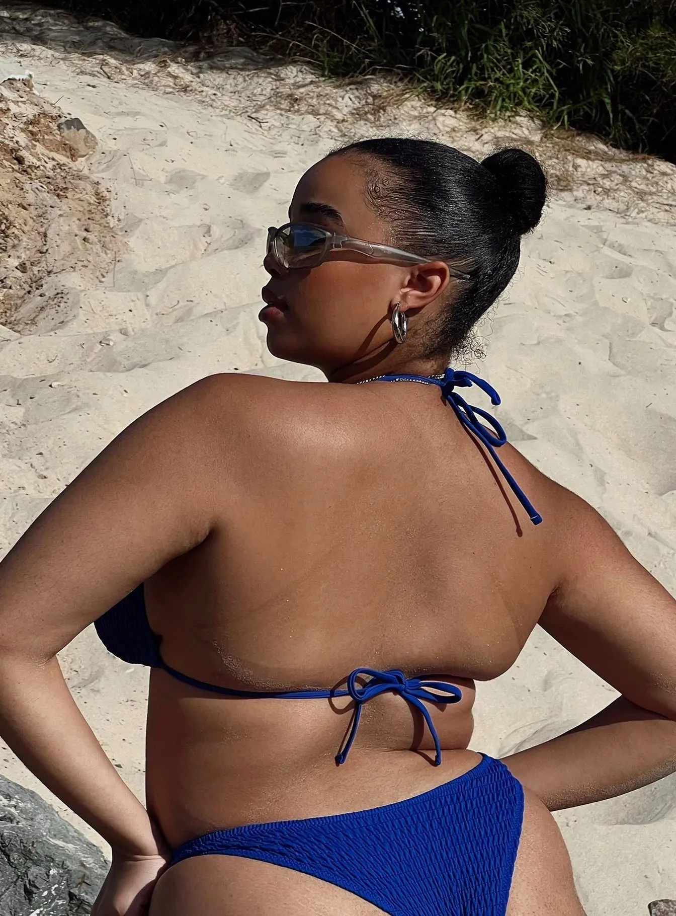 High Neck Design Layered Coverage Blanca Bikini Top Blue Curve