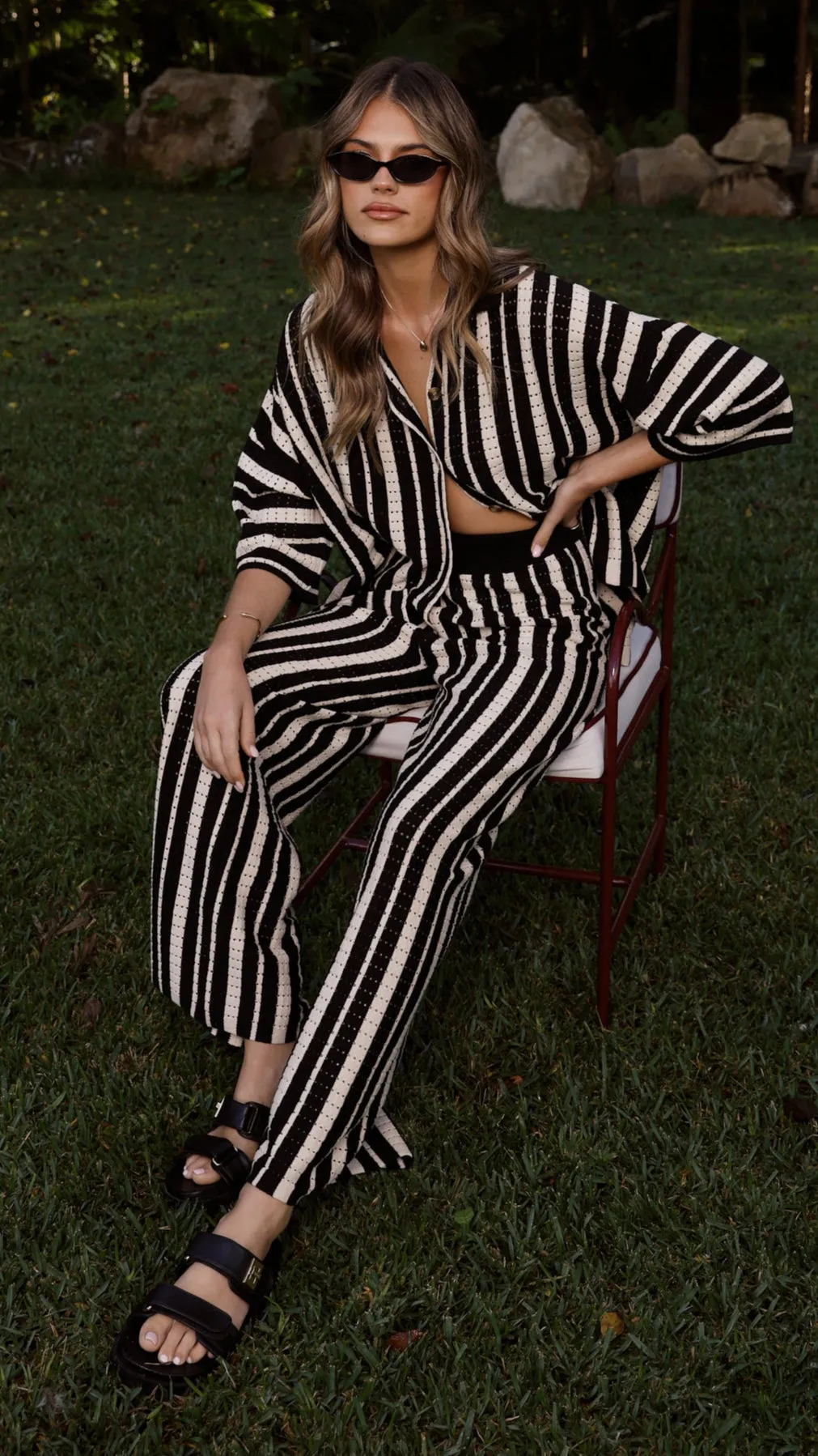 Layla Knit Wide Leg Pants - Black Flexible Layer Circular Knit Pattern