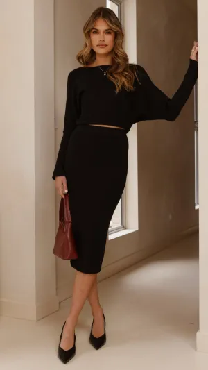 Iluka Knit Midi Skirt - Black Eco Conscious Manufacturing