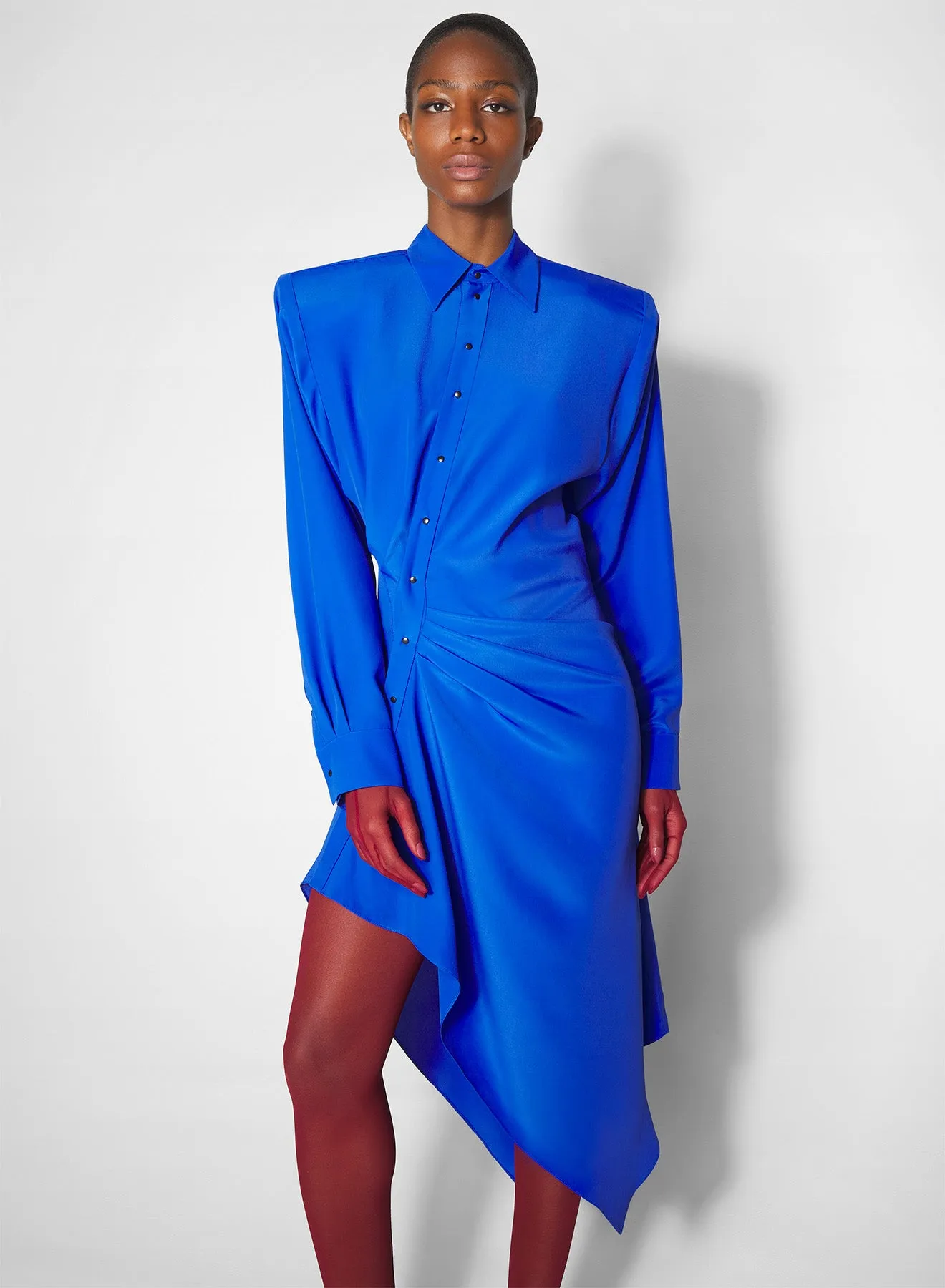spring fashion Travel-Style blue asymmetric shirt dress