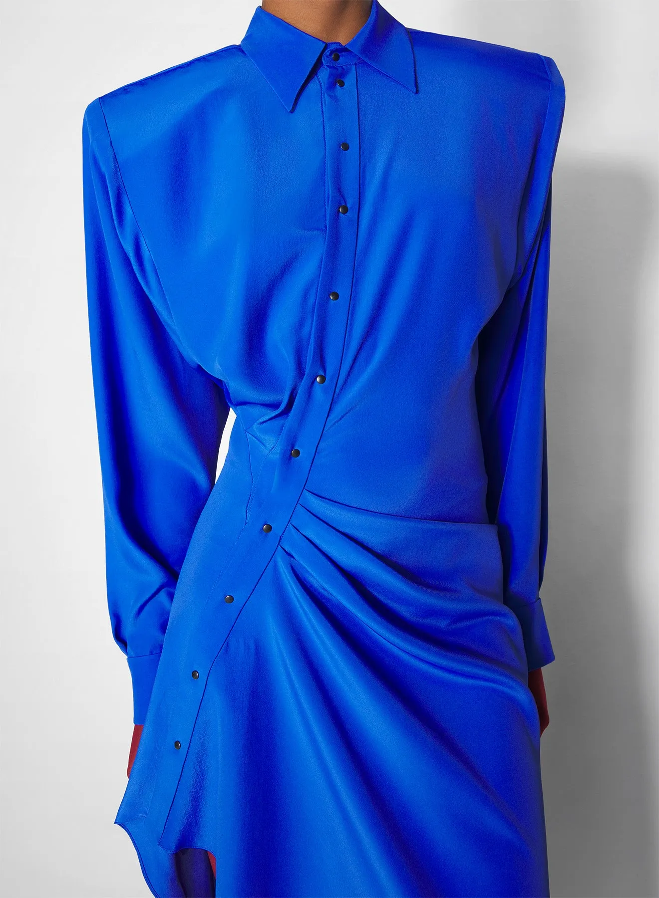 High-Neck Playful Cut blue asymmetric shirt dress