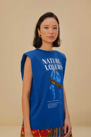 Blue Nature Lovers Shoulder Pad Organic Cotton T-Shirt hypoallergenic Daily Comfort Style