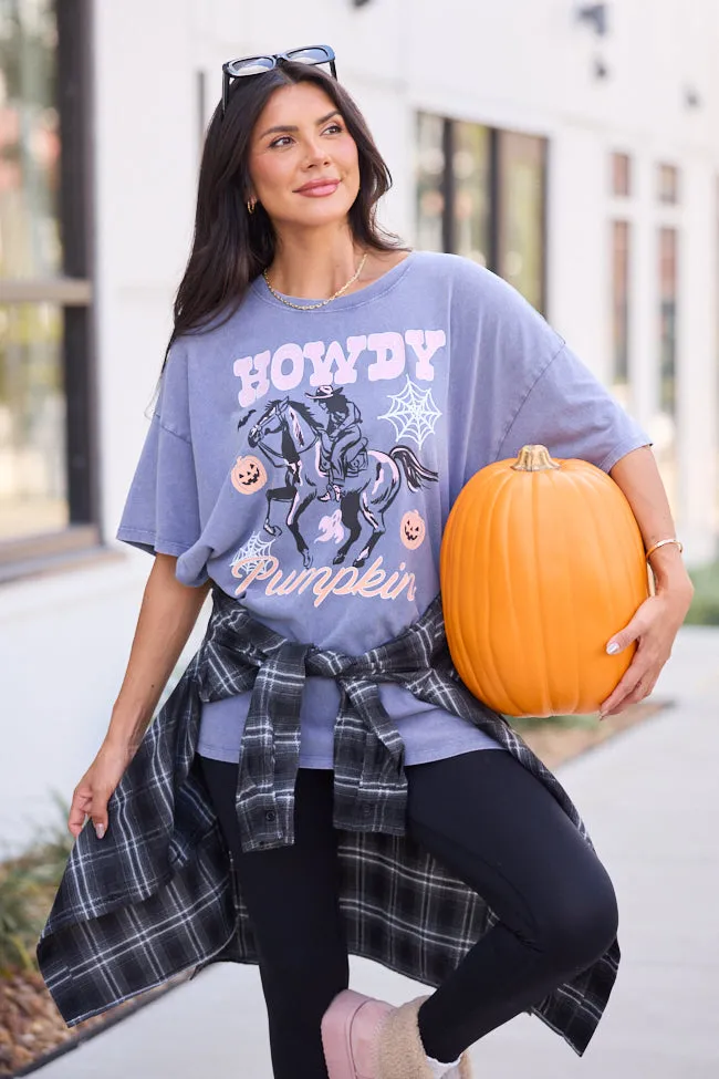 Comfy Design Comfy and Versatile Howdy Pumpkin Dusty Navy Oversized Graphic Tee SALE