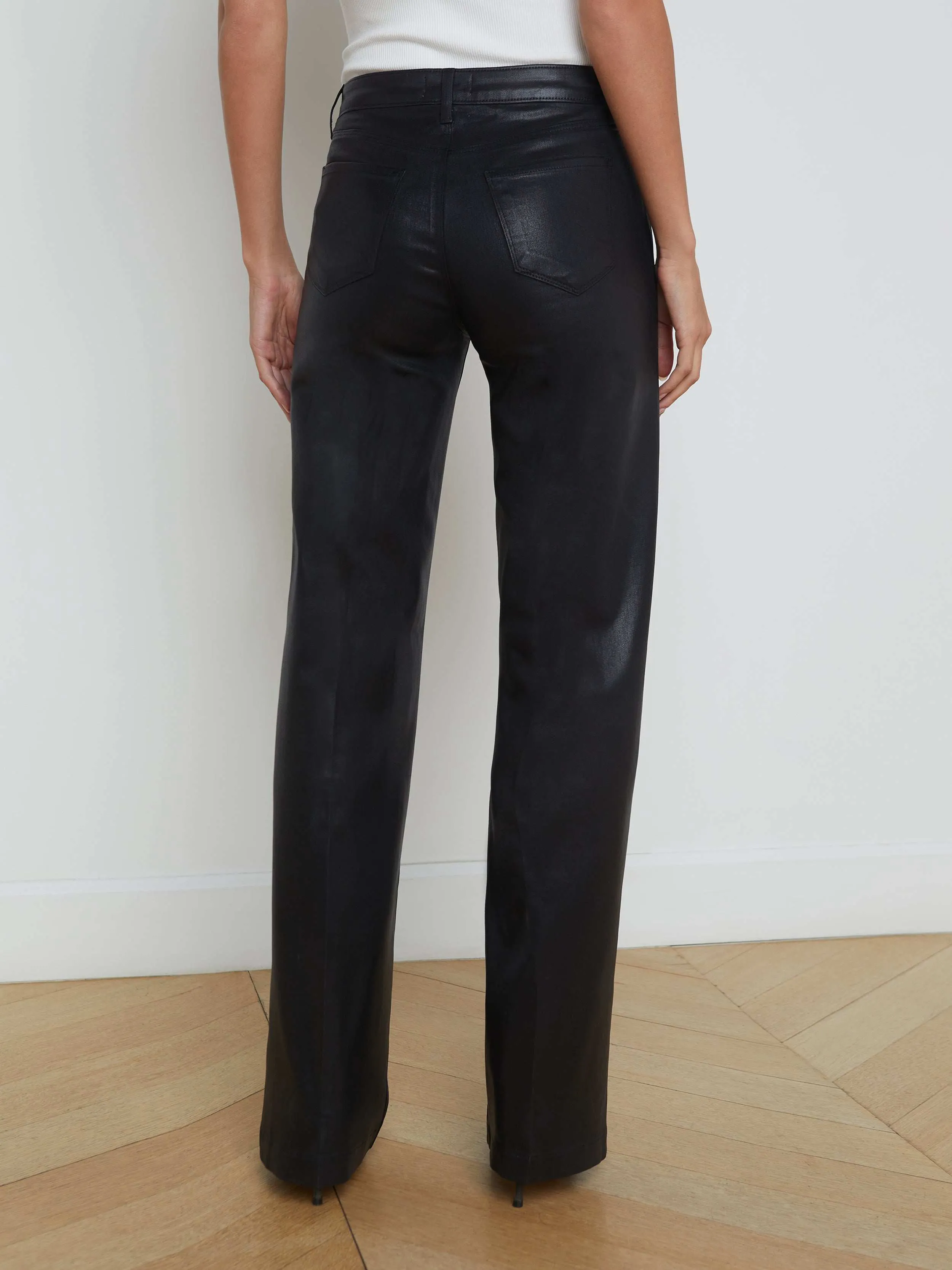 Clayton Coated Wide-Leg Jean Versatile Design