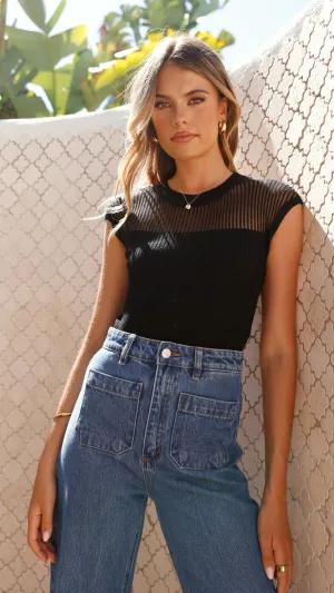 Sofia Sheer Stripe Knit Top - Black Lightweight Knit