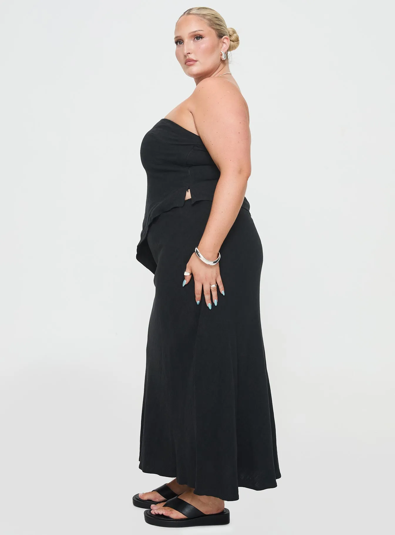 Adjustable Closure Ermias Linen Blend Midi Skirt Black Curve