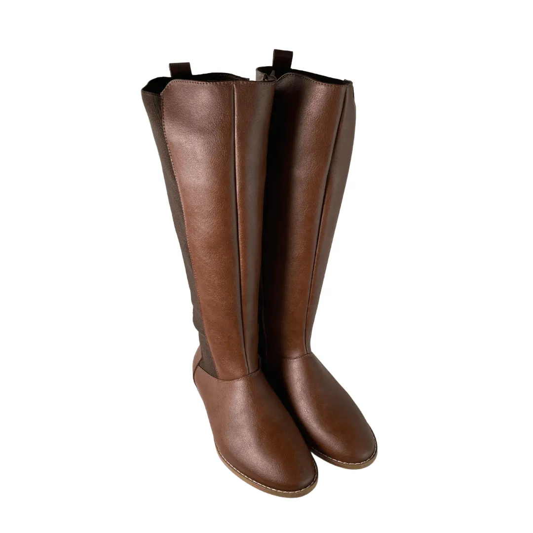 'Holly' vegan leather knee-high riding boot by Zette Shoes - cognac Eco Material Outdoor Explorer