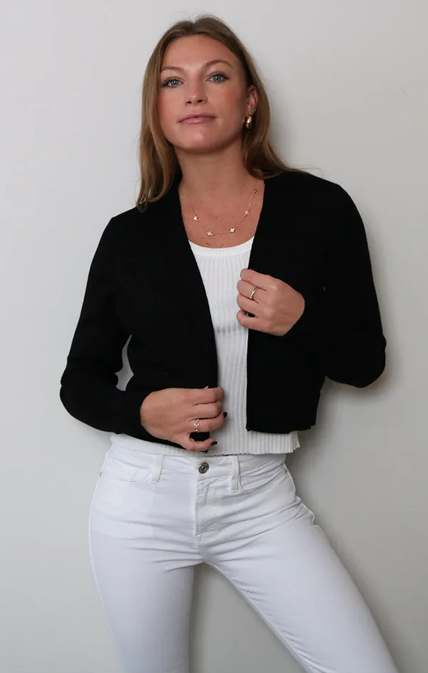 Open Front Crop Cardi Garment Dyed SnagResistant Surface