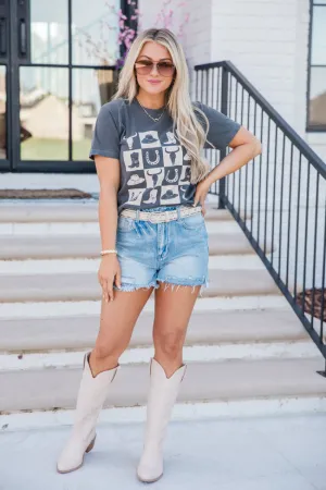 Country Checkered Dark Grey Graphic Tee Comfort Design Fit Holiday Style Trend