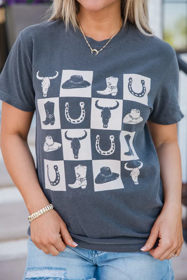 SeamFreeShoulders Short Sleeve Country Checkered Dark Grey Graphic Tee