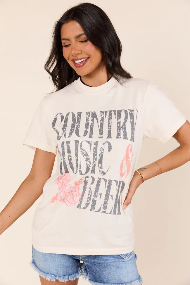 Sporty Design Comfy Touch Country Music & Beer Ivory Graphic Tee