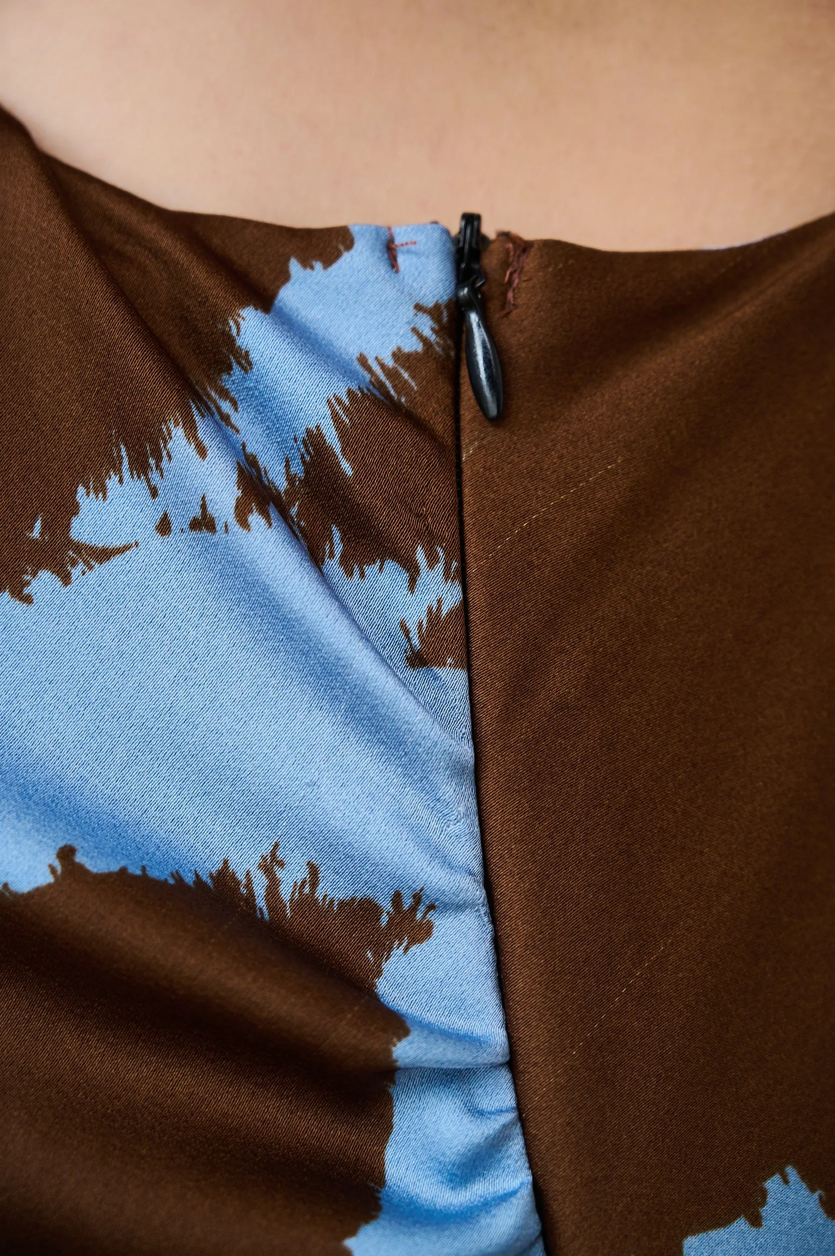 Work-Ready Look Classic Mood Cowl Neck Satin Dress in Choc Wave