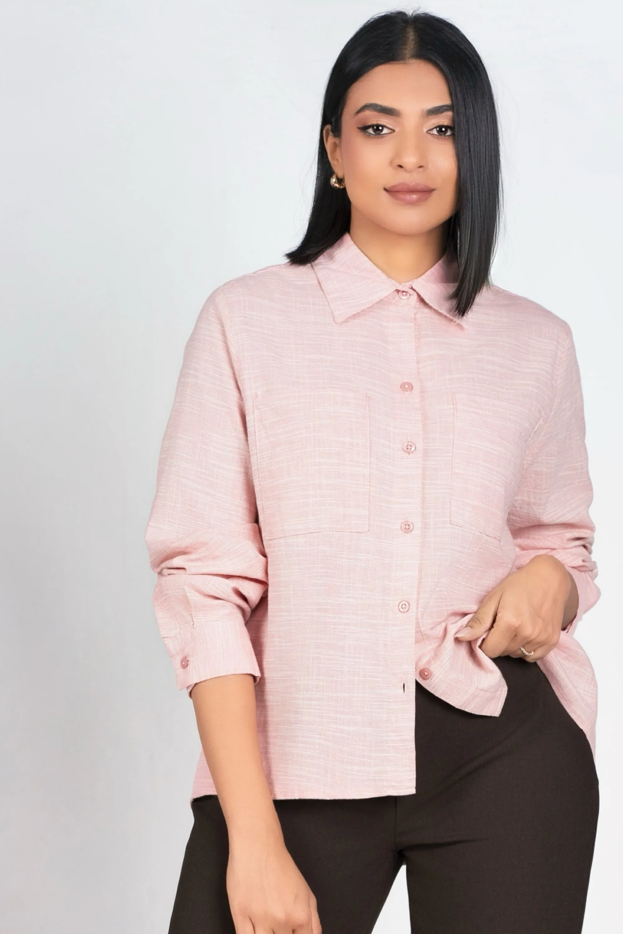 Smart Casual Look Active Layer Pink High Low Shirt