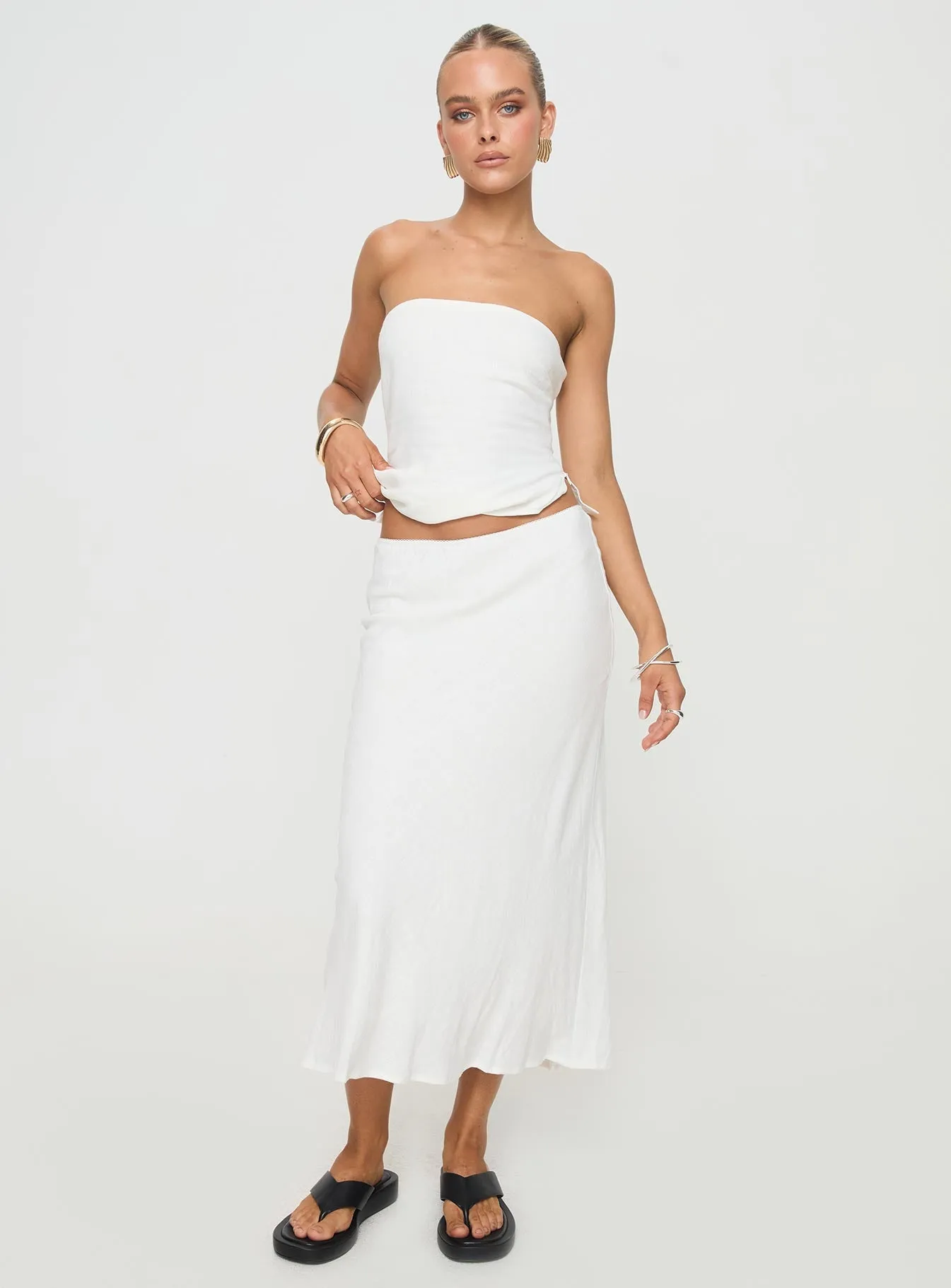 Ermias Linen Blend Midi Skirt White Fast fashion