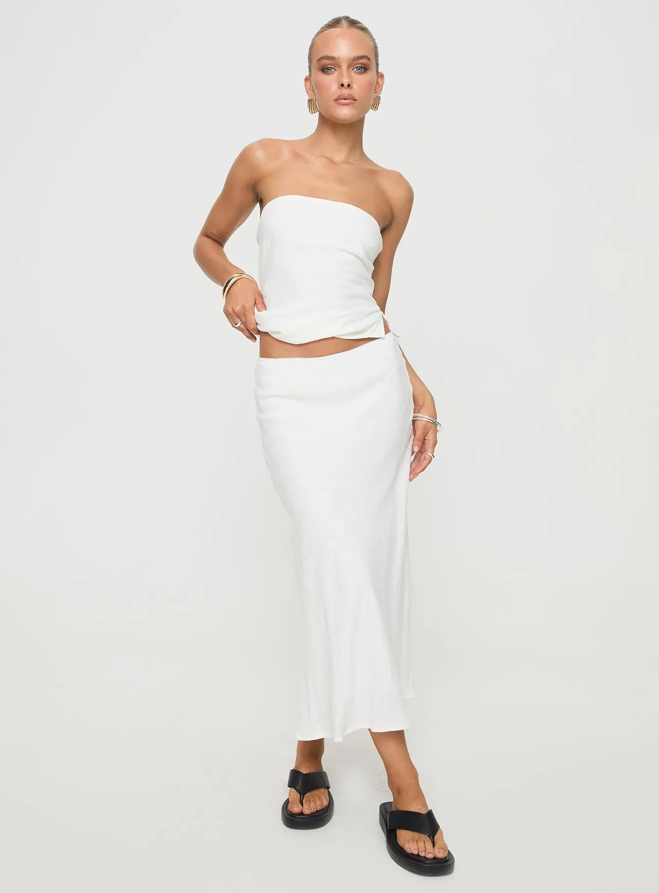 Ermias Linen Blend Midi Skirt White All Season Wear