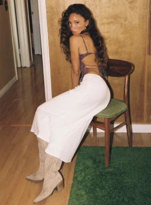 Ermias Linen Blend Midi Skirt White Back Slit