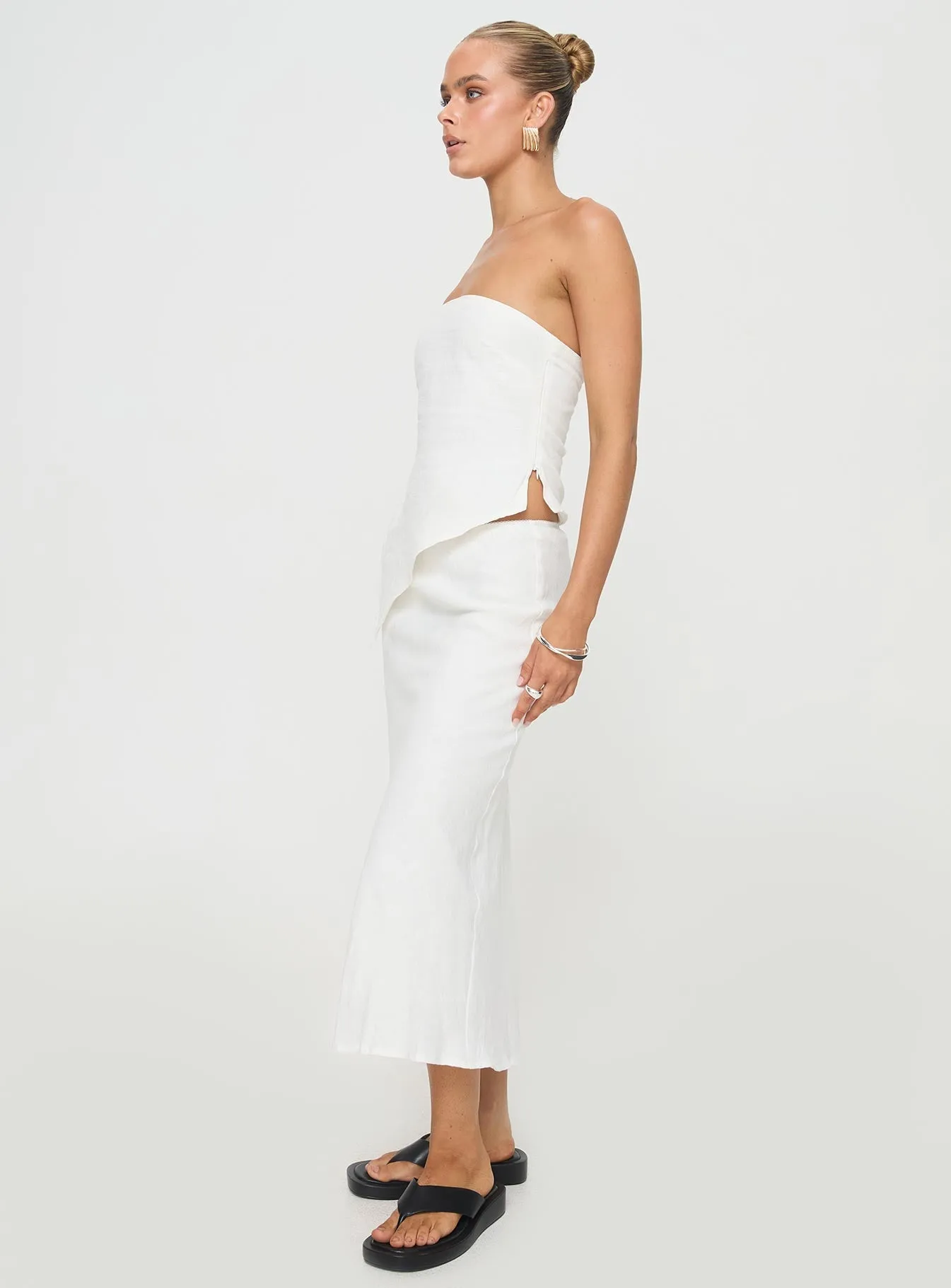 Classic Fit Casual Wear Ermias Linen Blend Midi Skirt White