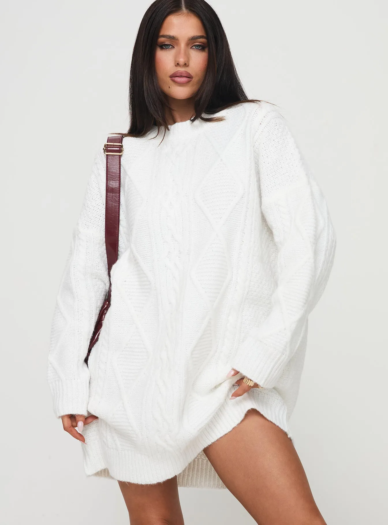 Canlish Sweater Mini Dress Cream Subtle Fit