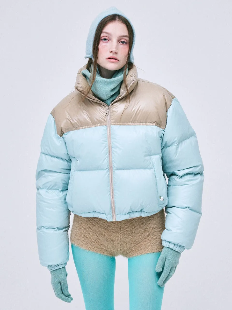 Crisp Weather Fit Stand Collar CROPPED DOWN JACKET COLOR BLOCK_MINT