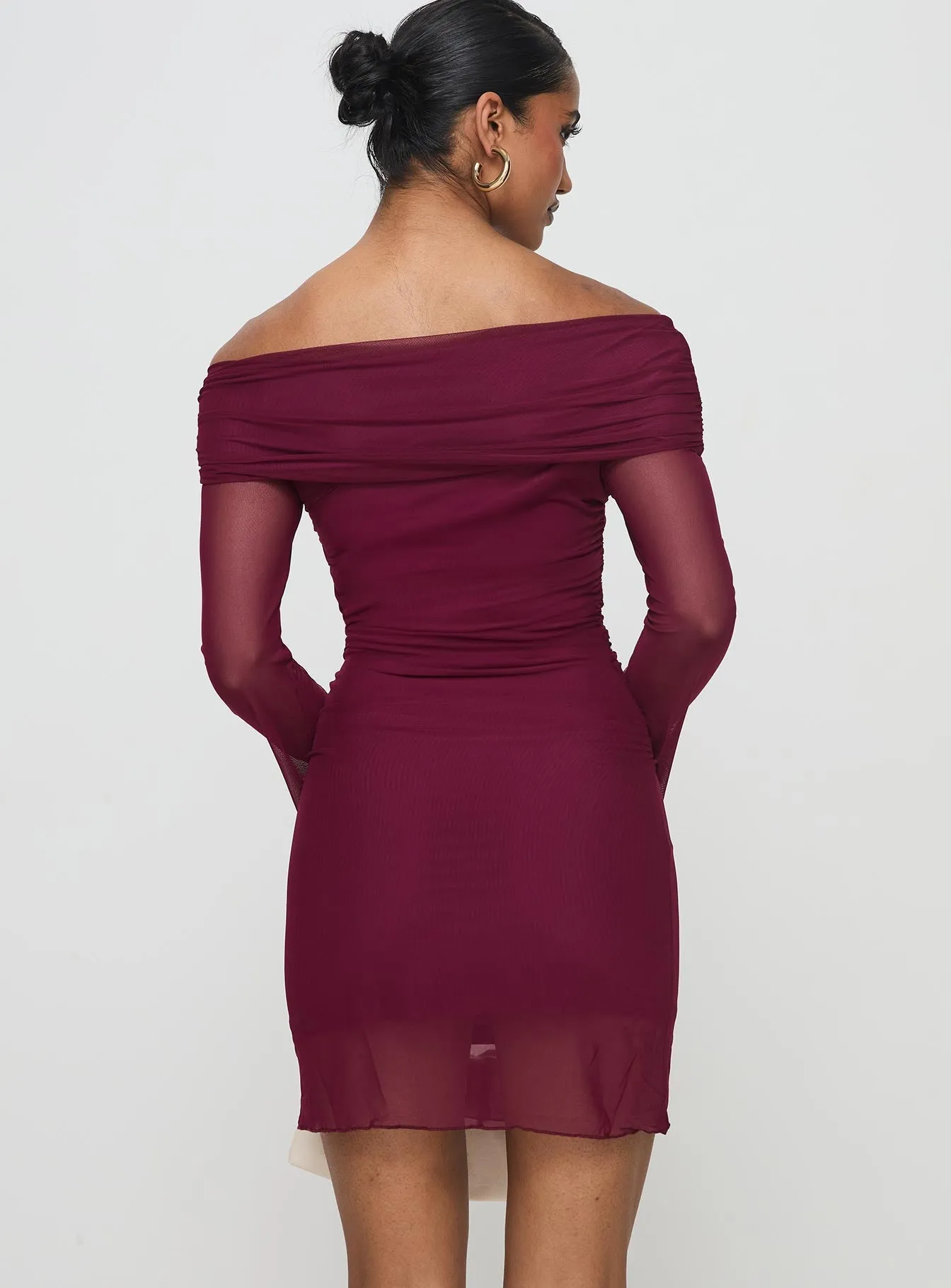 Chic Wear Consideration Long Sleeve Mini Dress Burgundy