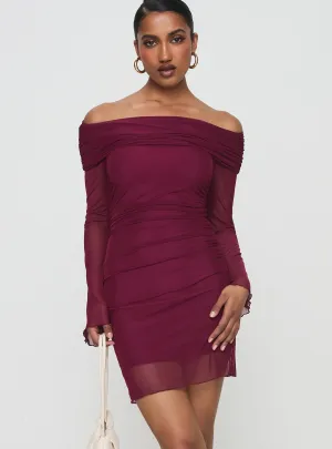 Consideration Long Sleeve Mini Dress Burgundy Cool Undertone