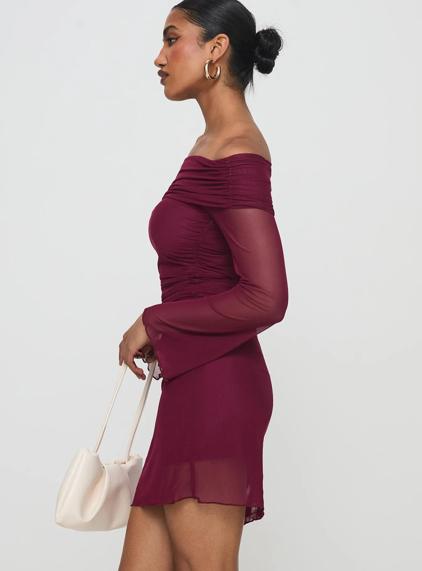 Consideration Long Sleeve Mini Dress Burgundy All Season