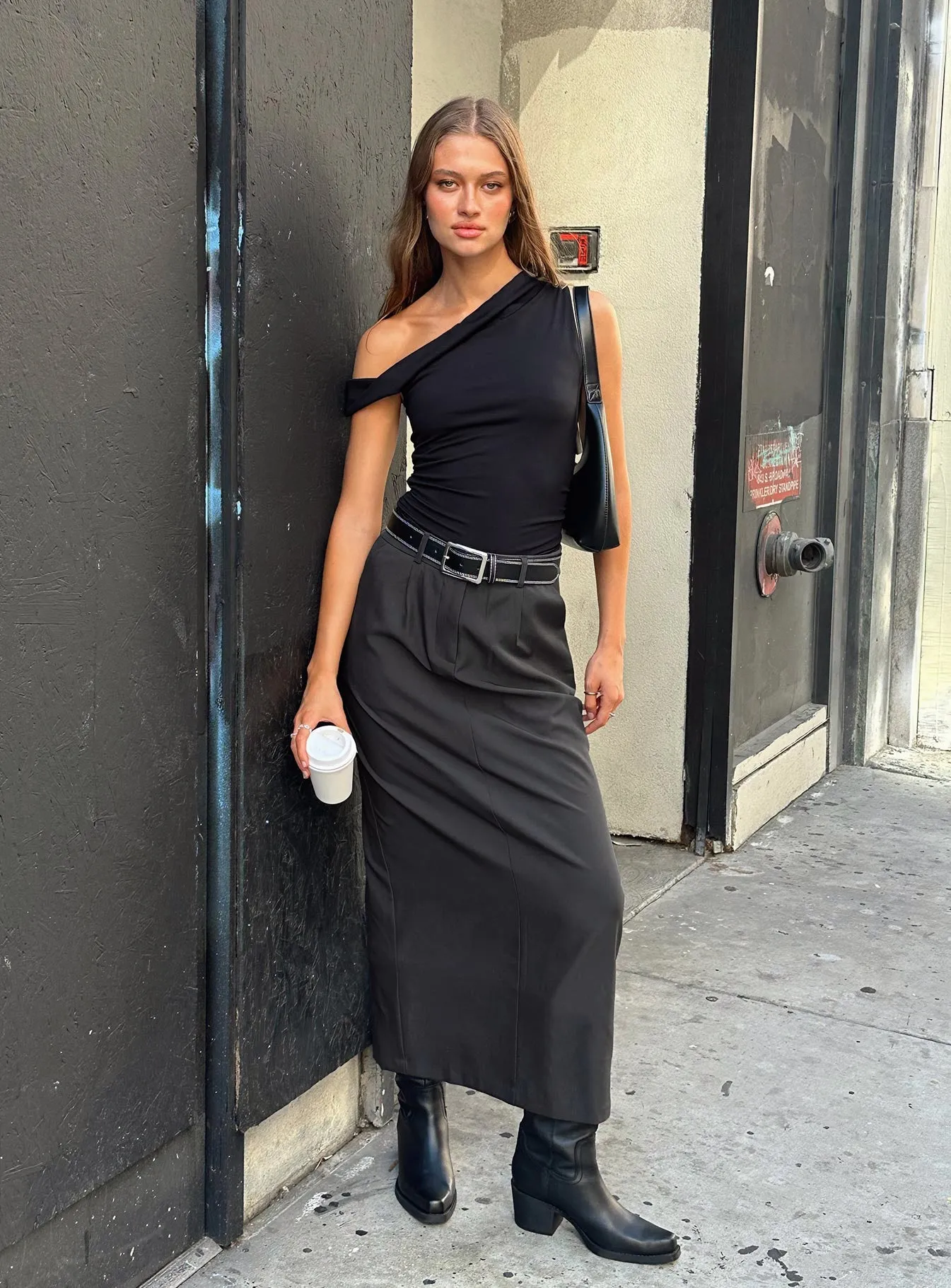 Sleek Appeal Matte Finish Raquel Maxi Skirt Slate