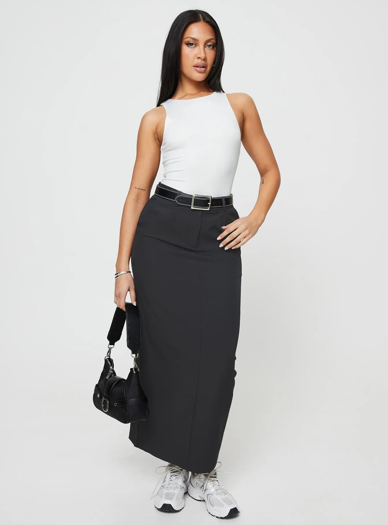 Raquel Maxi Skirt Slate Chic Appeal Opaque Lining