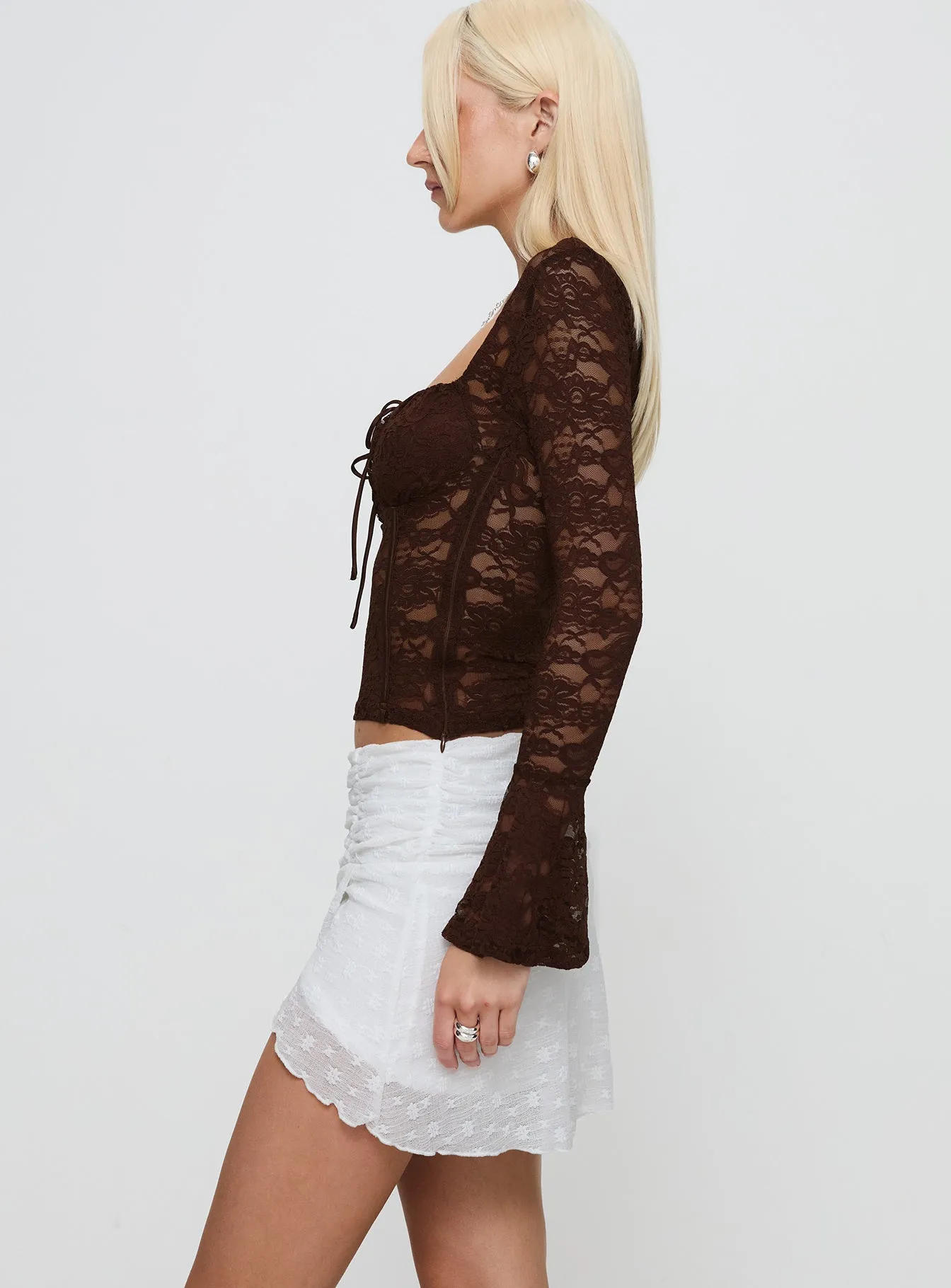 Recycled Polyester Elastic hemline Sanchia Ruched Mini Skirt White