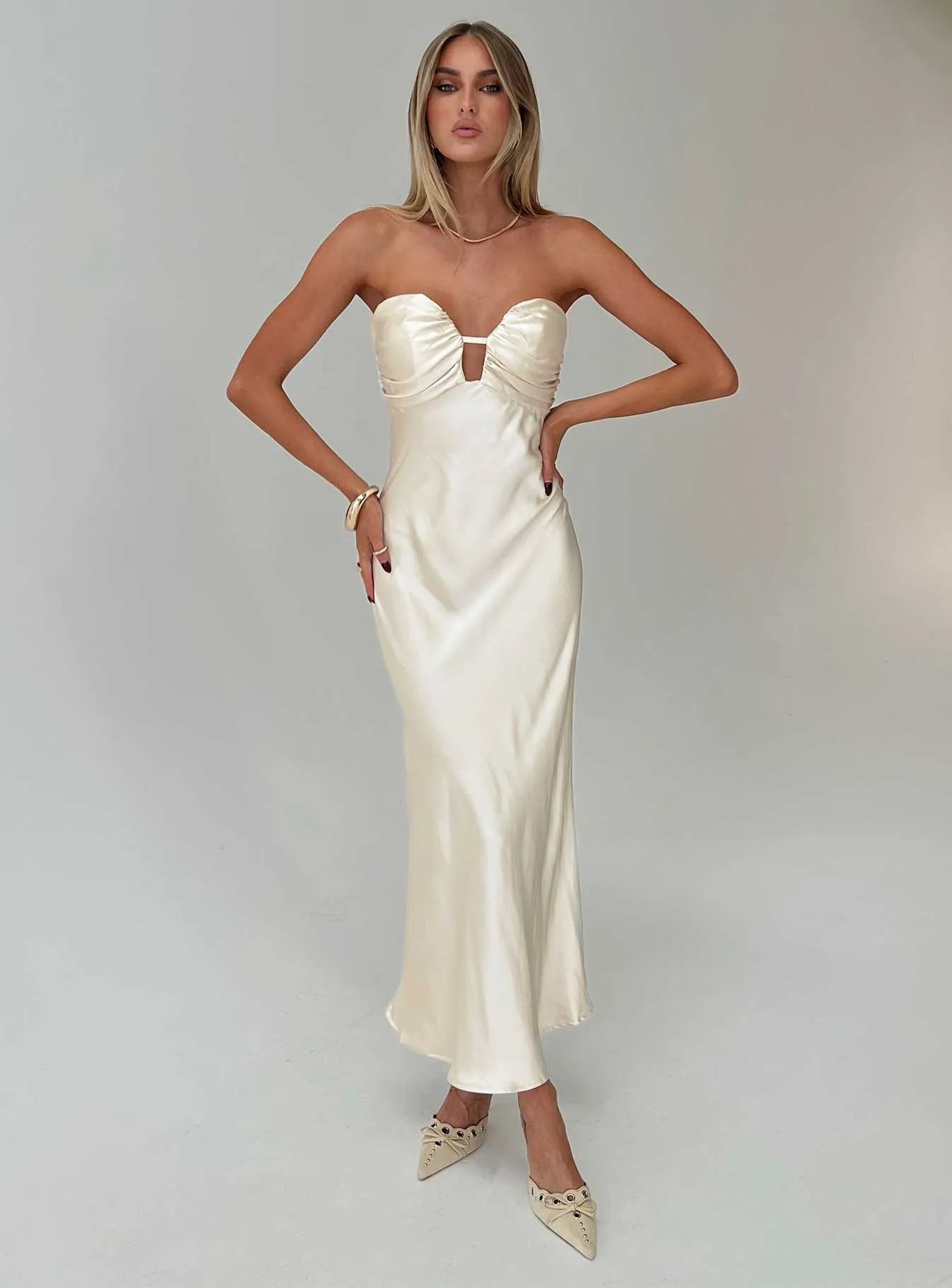 Cyprian Strapless Maxi Dress Champagne Casual Tones Cozy Style