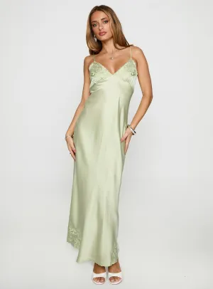 DoubleLayeredMaterial Minimal Mood Cyrielle Embroidered Maxi Dress Sage