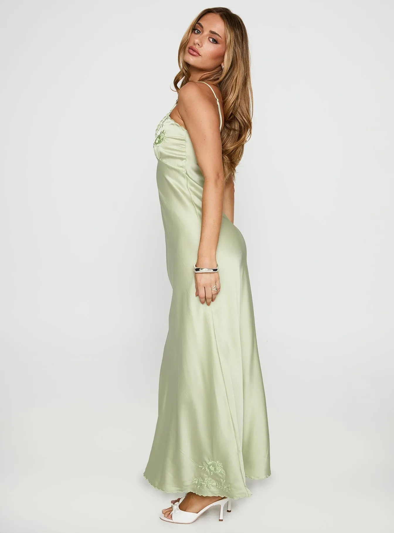 Cyrielle Embroidered Maxi Dress Sage Church Scene