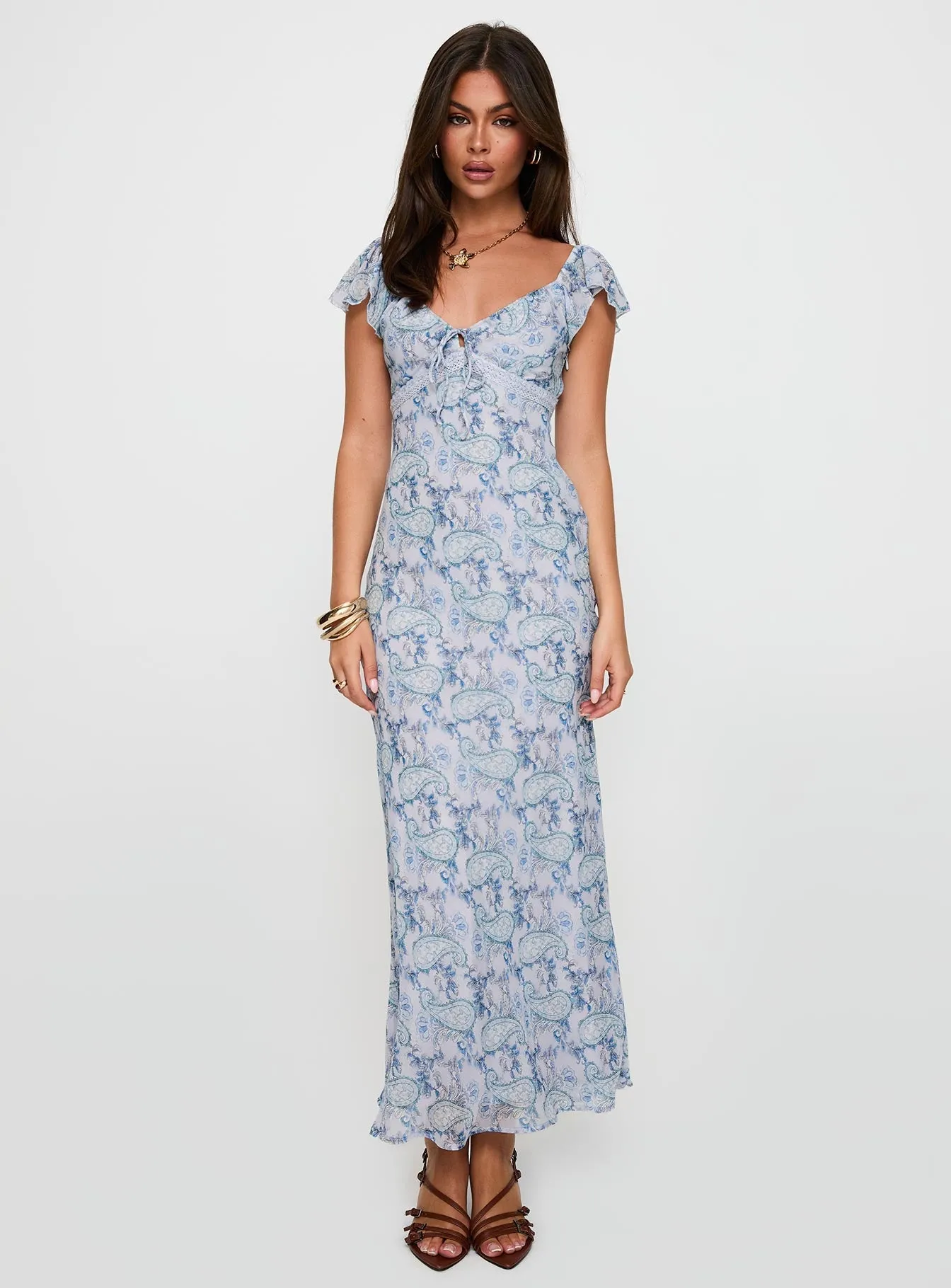 Dahleia Maxi Dress Blue Paisley Shiny surface
