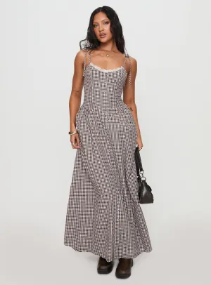 Hook-And-Eye Rooftop-Event Dalanie Tie Strap Maxi Dress Brown Gingham