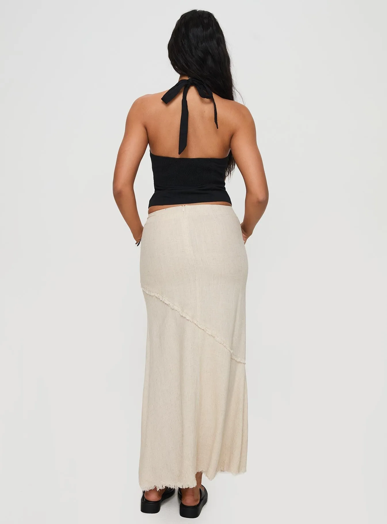 Damonica Linen Maxi Skirt Beige ribbed texture Laidback Mood