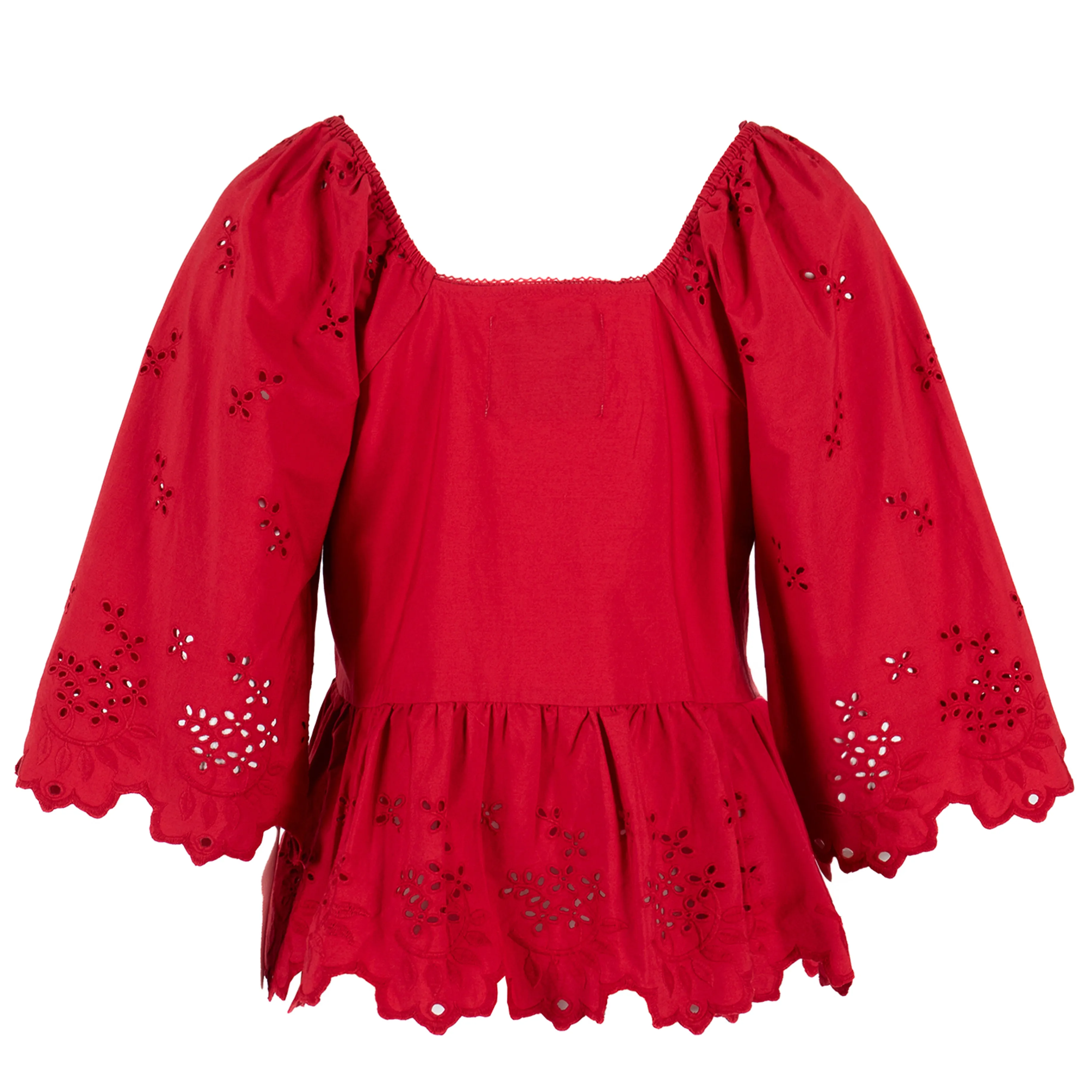 DoubleLayered Collar Damson Madder Lana Blouse Red Broderie -
