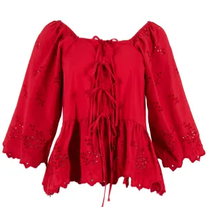 Casual Shirt Damson Madder Lana Blouse Red Broderie -