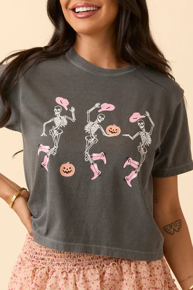 Dancing Skeletons Dark Grey Boxy Graphic Tee SALE athletic style Cozy Feeling