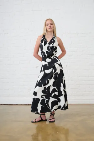 Dark Tropics Satin Halter Dress Elegant Line