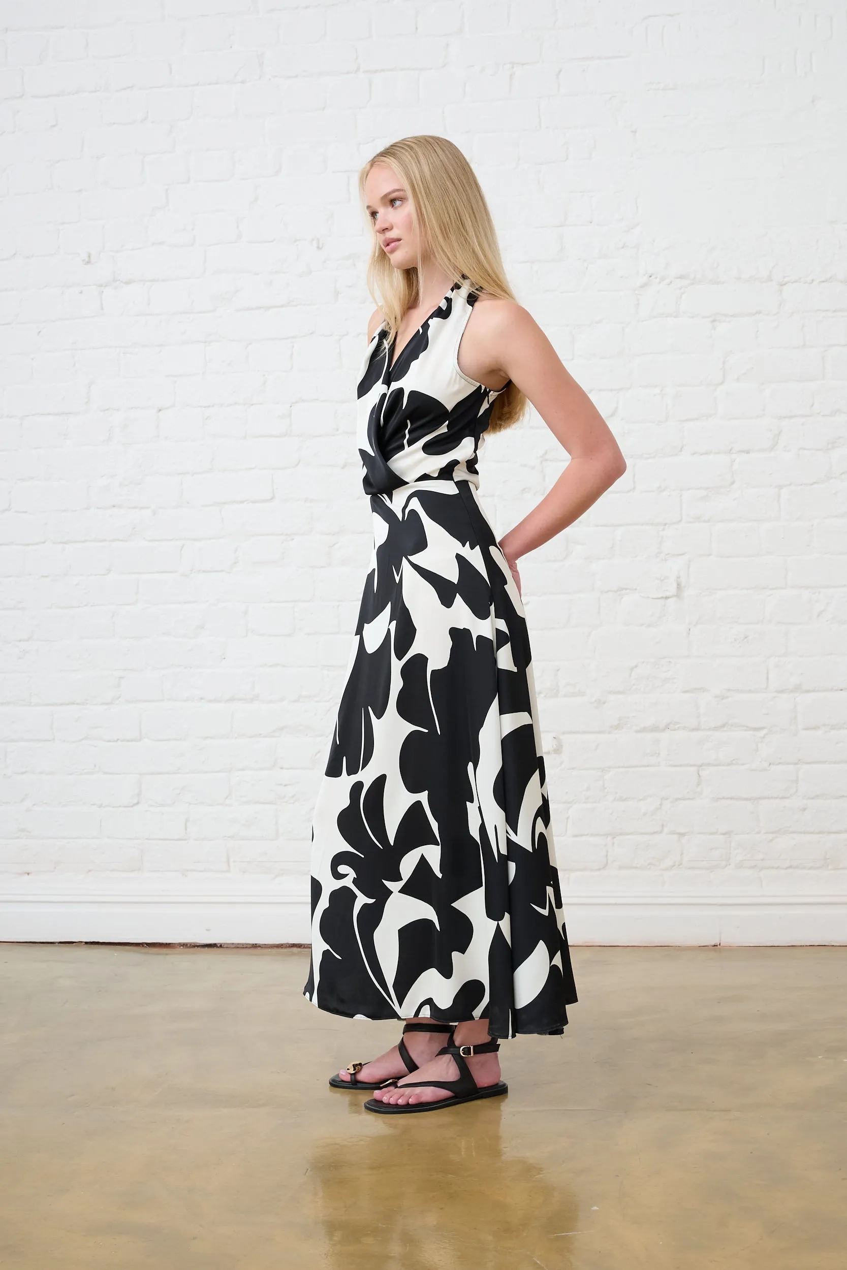 Bold Look Dark Tropics Satin Halter Dress